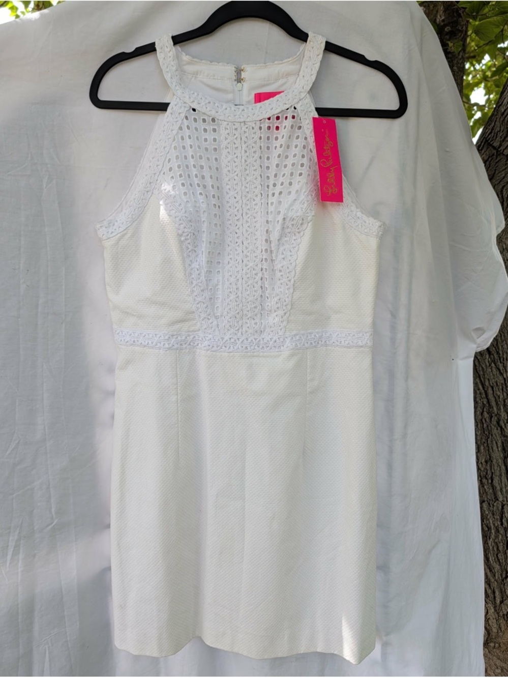 Lilly Pulitzer White Crochet-Detail Halter Dress